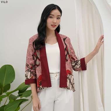 Evercloth Vilo Blazer Batik Wanita Outer Batik Rompi Wanita Jaket Luaran JUMBO