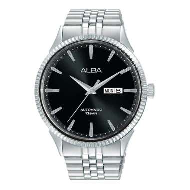 Jam Tangan Pria Alba Mechanical AL4239X1 Automatic Man Black Dial Stainless Steel Strap Silver