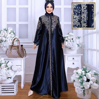 KRS2 model gamis terbaru 2023 simple elegan kombinasi polos bordir navi