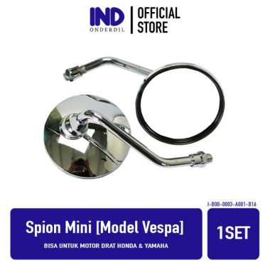 Spion-Sepion-Kaca-Cermin-Bulat Kiri-Kanan Mini-Pendek Besi Set Variasi Model Vespa-Scoopy Drat Honda