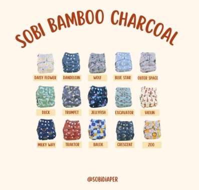 SOBI Snap Bamboo Charcoal Pocket Diaper Clodi Popok Kain Cuci Ulang Wolf