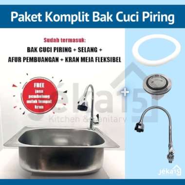ROYAL Paket Bak Cuci Piring Stainless 1 Lubang + Kran Meja Fleksibel