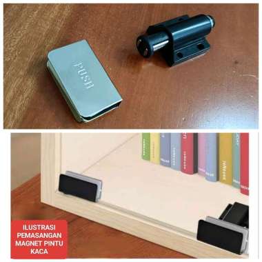 Magnit Pintu Kaca + Plat Jepit Kaca Chrome Magnit Pivot Push Open Lemari Mebel