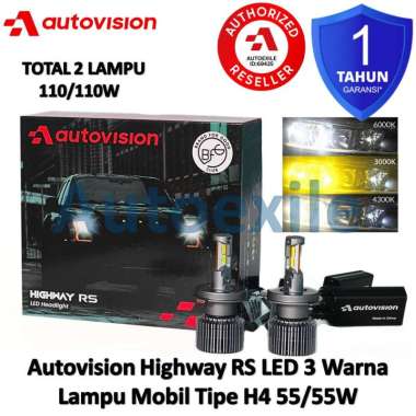 Autovision HIghway RS LED 3Warna H4 3000K 4300K 6000K Kuning Putih Watt Tinggi Lampu Mobil Avanza Ag