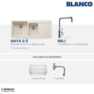 Kitchen Sink Bak Cuci Piring Granit 2 Lubang Sayap BLANCO Silgranit NAYA 8S - Paket Kitchen Sink dan