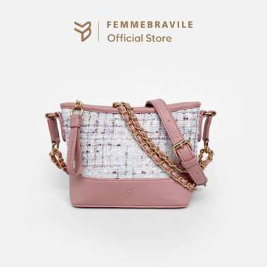 Femmebravile Sling Bag Tas Selempang Wanita Fashion Women Shoulder bag Kara Tweed Bag Pink