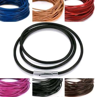 WHS Men's Jewelry Kalung Kulit Sapi Asli 3mm Pria atau Wanita Baja Titanium Tahan Karat 45cm Black