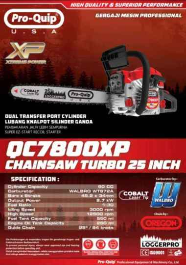 Mesin Chainsaw Pro Quip tipe QC 7800 X complete Bar Baja 25 inchi