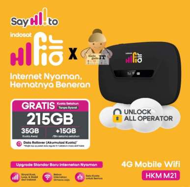 Indosat HiFi Air MiFi HKM M21 Modem WiFi Router 4G Free Tri Indosat 215GB