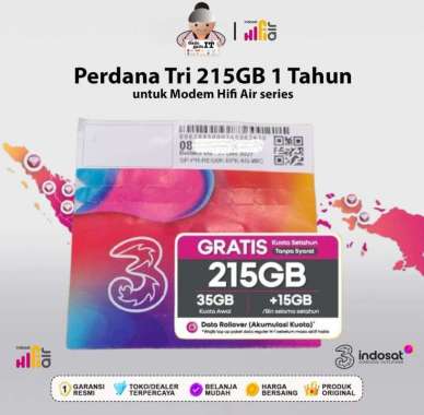 Kartu Perdana Internet HiFi Air 4G Lte Modem MiFi Sim Card Indosat Tri Huawei HKM Router 5DAYS 2GB/D