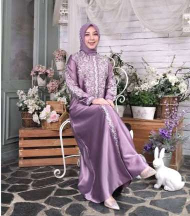 KRS model gamis bordir wanita simple mewah terbaru 2023 bahan kristal lilac
