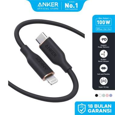 Kabel Charger Anker Powerline III Flow Type C to Lightning 6ft - A8663 Hitam