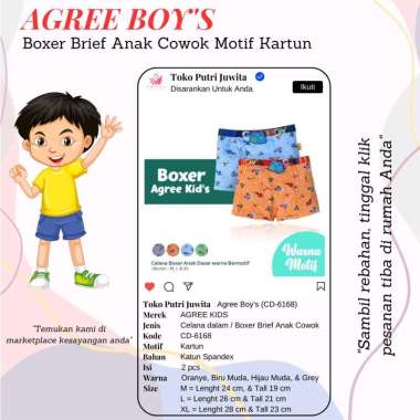 Agree Kids Boxer Brief Anak Cowok Motif Kartun - 2 pcs M