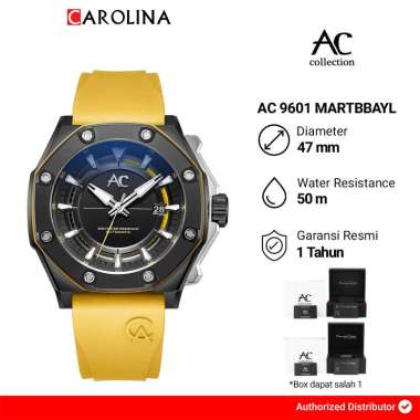 Jam Tangan Pria Alexandre Christie AC 9601 MARTBBAYL Black Dial Yellow Rubber Strap