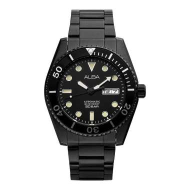 Jam Tangan Pria Alba Active AL4331X1 Men Automatic Black Dial Black Stainless Steel Strap