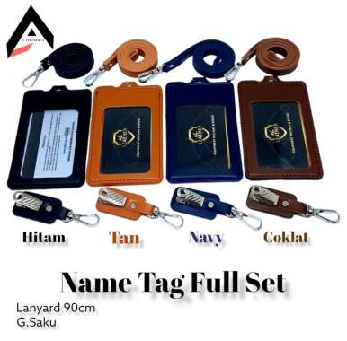 ID Card Name Tag Lanyard Kulit Sintetis Holder Lanyard by AL LEATHER Name Tag Gantungan Saku Hitam