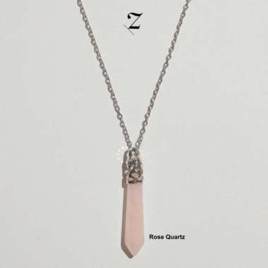 Silver Chain/Black Leather Pendulum Crystal Basic Necklace Rose Quartz - Silver Chain60