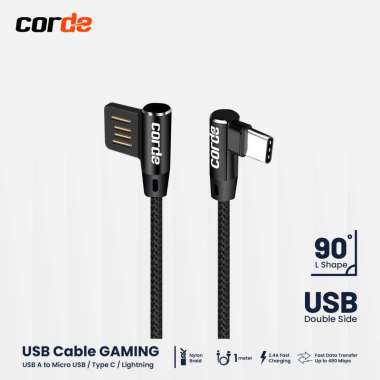 CORDE Kabel Data Gaming Elbow Micro USB iPhone Type C Fast Charge 2.4A Micro USB