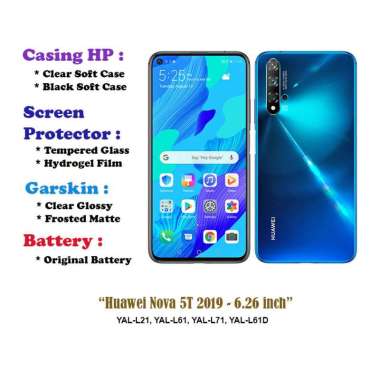 Huawei Nova 5T 2019 - 6.26 inch - Case - Screen Protector - Battery - Dll Clear Soft Case