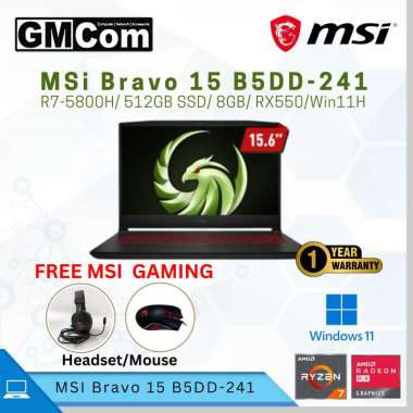 MSI Bravo 15 B5DD-241 - Gaming Laptop [R7-5800H/ 512GB SSD/ 8GB/ RX5500M with 4GB/ Windows 11 Home]