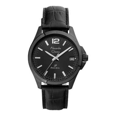 Jam Tangan Pria Alexandre Christie Primo Steel AC 1031 MD LIPBA Men Black Dial Black Leather Strap H