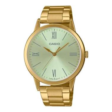 Jam Tangan Pria Casio General MTP-E600G-9BDF Men Green Dial Gold Stainless Steel Band Gold