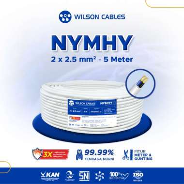 Kabel NYMHY 2x2.5 mm2 5 Meter - Kabel Listrik Serabut Wilson Cables Putih