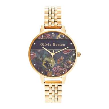 Jam Tangan Wanita Olivia Burton Floral OB16VS01 Varsity Multicolor Dial Gold Stainless Steel Strap G