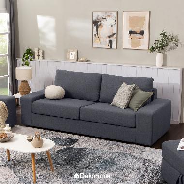 Dekoruma MICHI Sofa Minimalis 3 Seater Kain / Kursi Sofa Ruang Tamu Modern 3 Dudukan Kain ABU - ABU 
