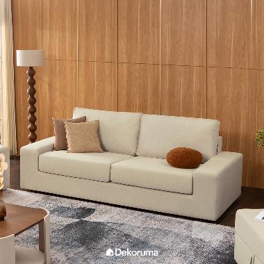 Dekoruma MICHI Sofa Minimalis 3 Seater Kain / Kursi Sofa Ruang Tamu Modern 3 Dudukan Kain Krem JABOD