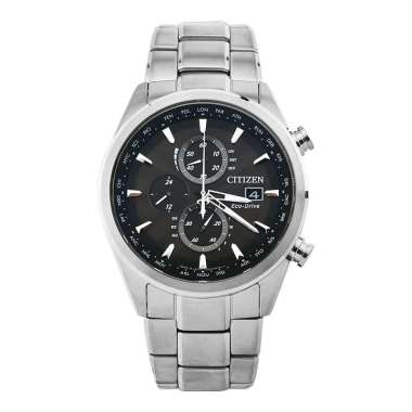 Jam Tangan Pria Citizen Eco-Drive AT8015-54E Chronograph Radio Controlled Black Dial Stainless Steel