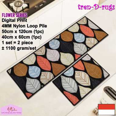 Tren-D-rugs Keset kaki digital print dapur panjang lorong anti slip murah kitchen mat 1 set isi 2 pc