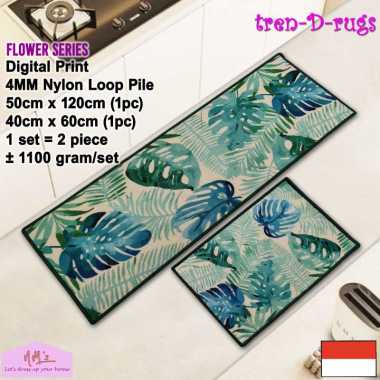 Tren-D-rugs Keset kaki digital print dapur panjang lorong anti slip murah kitchen mat 1 set isi 2 pc