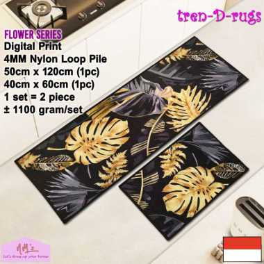 Tren-D-rugs Keset kaki digital print dapur panjang lorong anti slip murah kitchen mat 1 set isi 2 pc