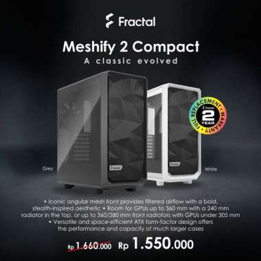 Fractal Design Meshify 2 Compact ATX Gaming Case Gray TG Light Tint