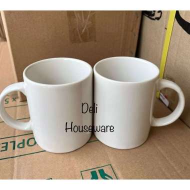 MUG SET KERAMIK ISI 2PCS / GELAS PAPAMAMA KERAMIK / GELAS KADO / CANGKIR PUTIH POLOS