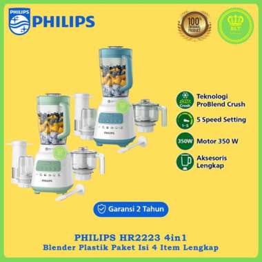 PHILIPS HR2223 Blender Plastik 2L 4in1 + Multi Accessory HR 2223 Resmi BIRU 3in1 SM