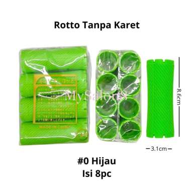 Rotto Roll Keriting Rambut Tanpa Karet #0 Hijau 3,1cm
