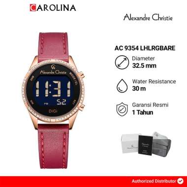 Jam Tangan Wanita Alexandre Christie Digi AC 9354 LHLRGBARE Black Digital Dial Red Leather Strap