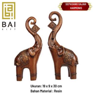 BAI GIFT Pajangan Dua Gajah Feng Shui Bahan Resin Patung Dua Gajah Hiasan Rumah Feng Shui Dekorasi R