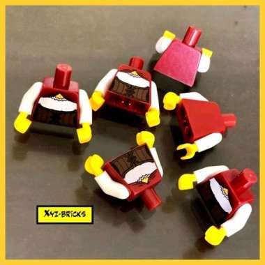 LEGO PARTS 6020320 Torso Dark Red - Female Reddish Brown Corset with Laces over White Blouse Yellow 