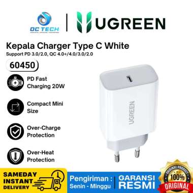 UGREEN 60450 USB Wall Charger USB-C Port 20W 20 Watt PD Cas HP CD137