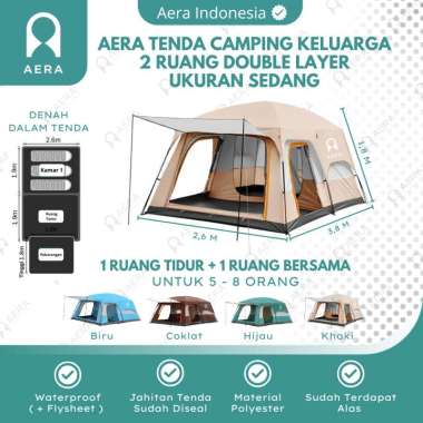 TENDA CAMPING KELUARGA 2 RUANG | TENDA CAMPING OUTDOOR 5-8 ORANG Coklat