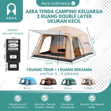 TENDA CAMPING KELUARGA 2 RUANG | TENDA CAMPING OUTDOOR 3-4 ORANG | TENDA CAMPING WATERPROOF Khaki