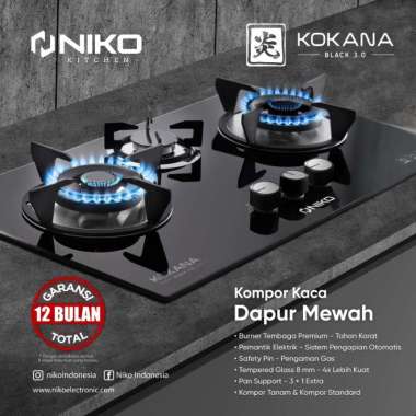 Niko Kompor Gas KOKANA BLACK Tampered Glass Kompor Tanam Atau Meja 2 TUNGKU