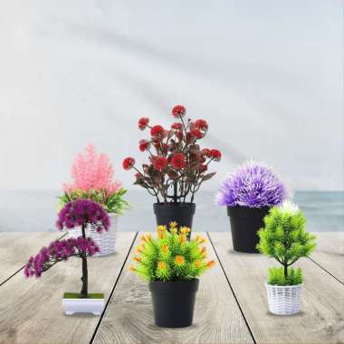 ONE-C606 C611 Ornamen Tanaman Bunga Bonsai Plastik Dekorasi Meja Pajangan Tanaman Hias Artificial Fl
