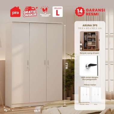 Pira Metropolis - Aruna 3PS Lemari Pakaian Medium 3 Pintu Full Rak ARUNA 3PS WHITE