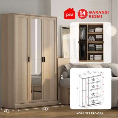 Pira Metropolis - Aruna 3PS Lemari Pakaian Medium 3 Pintu Full Rak YORK 3PS PRO OAK