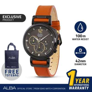 Jam Tangan Pria Kulit Asli Alba AT3D69X1 Quartz Analog Original brown black