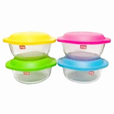 Firna FNG Set Bowl Glass Mangkok Kaca Dengan Tutup [4 PCS / 720 mL] Transparant